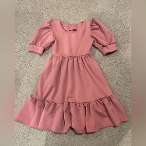 Fashion Old Rose Voluminous Puff Sleeve Tiered Ruffle Hem Boho Spring/ Fall Dres